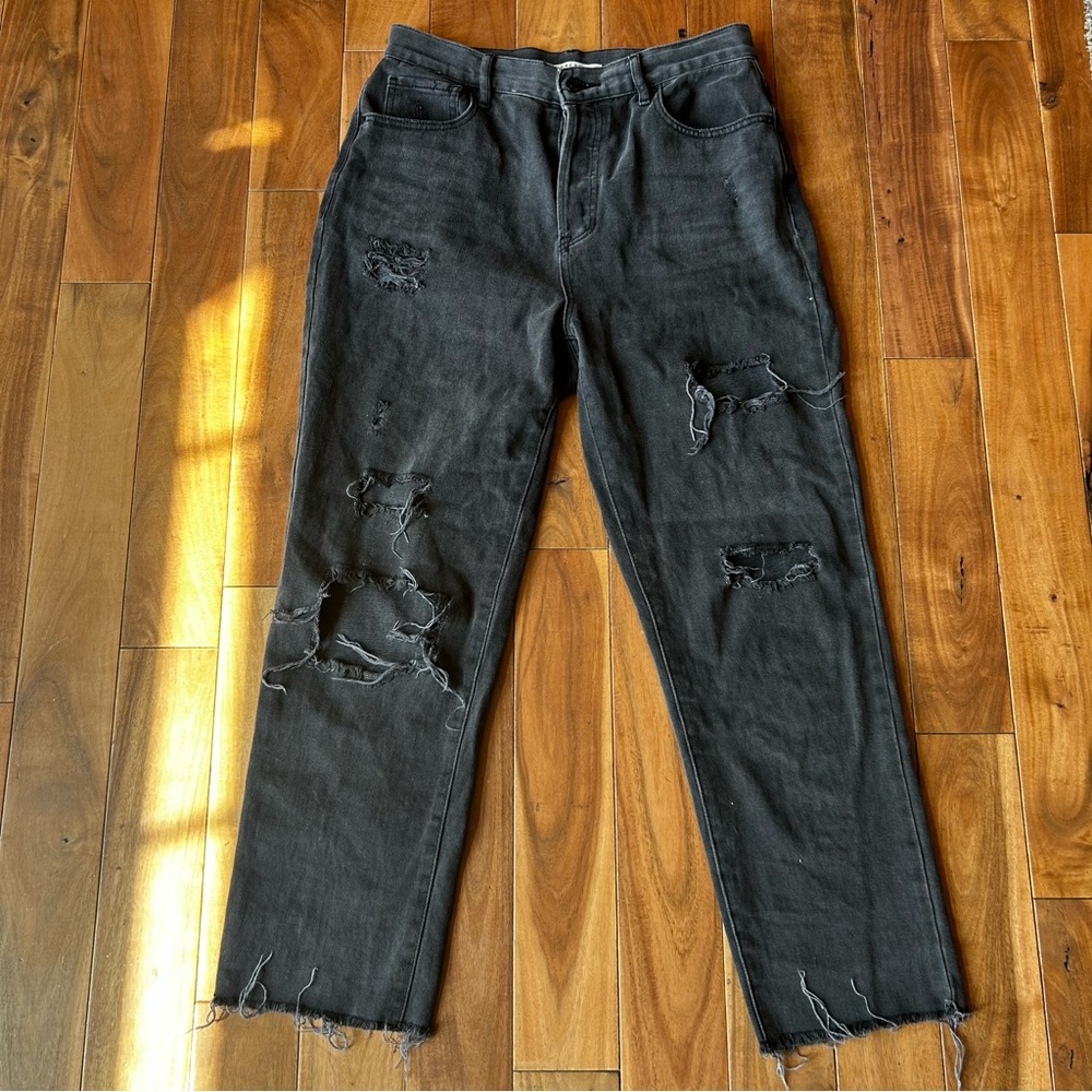 Pacsun black distressed high rise straight 5 button jeans - size 29